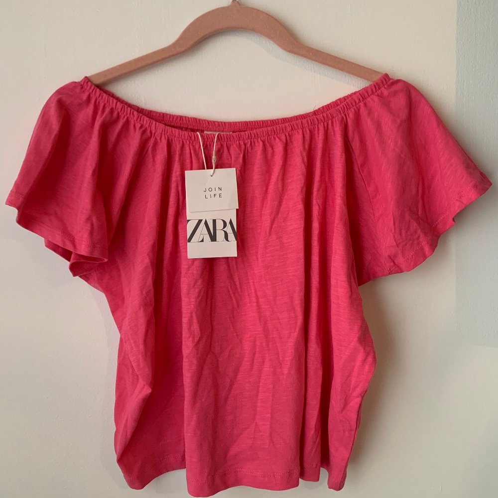 Zara off the shoulder pink top